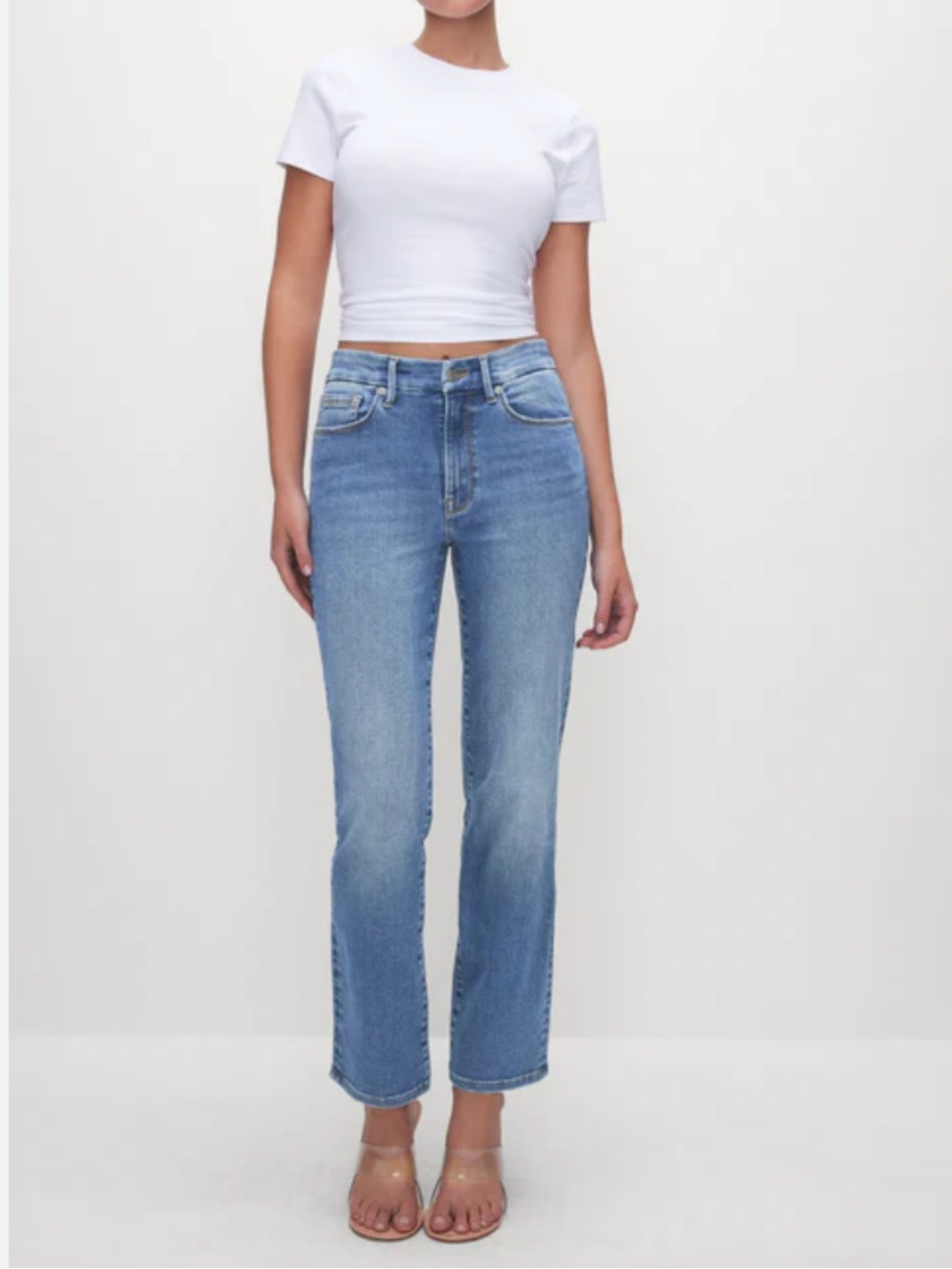 NWT Good American Power Stretch Pull-On Straight Jeans Indigo Size Medium